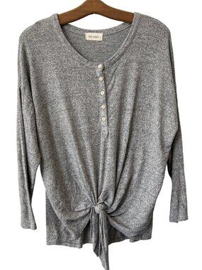 The Nines Henley Top Size Small Heather Gray Henley Tie Front V Neck Long Sleeve